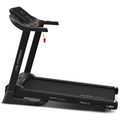 Hlpmedical LSG Focus C1 treadmill for exercise and fitness, showing the running belt and control panel.
