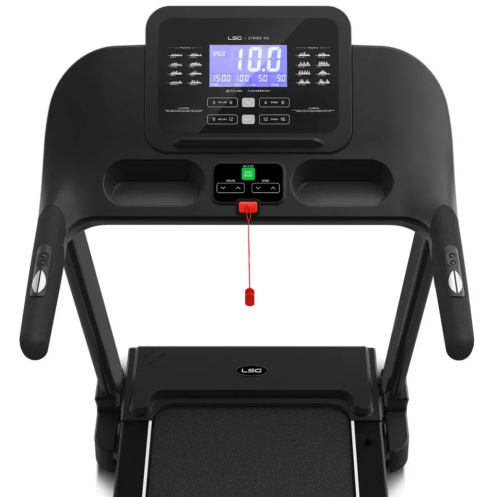 Hlpmedical LSG Stride M3 treadmill for home exercise, featuring a digital display and sturdy running belt.