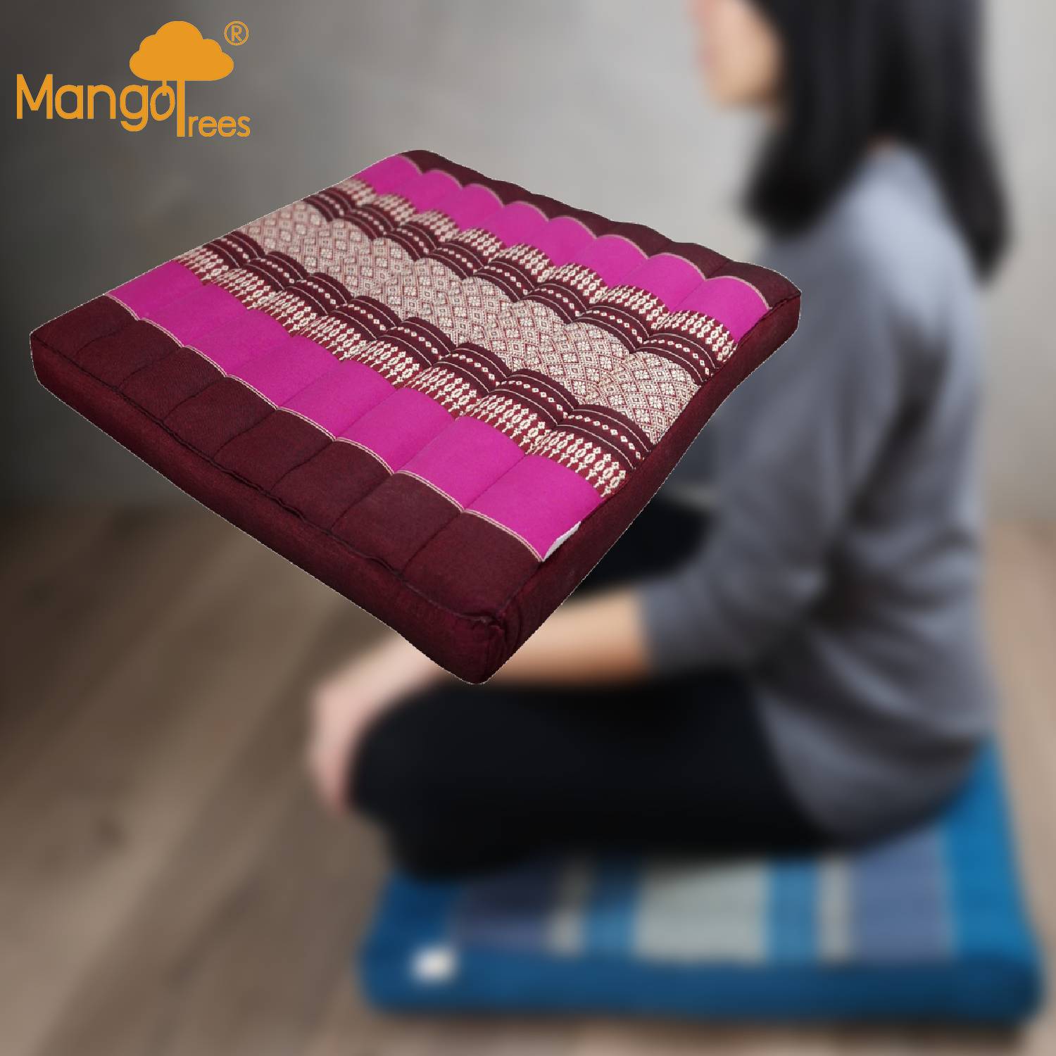 Pink Thai Kapok meditation cushion by Hlpmedical, comfortable yoga seat for wellness and relaxation practice.
