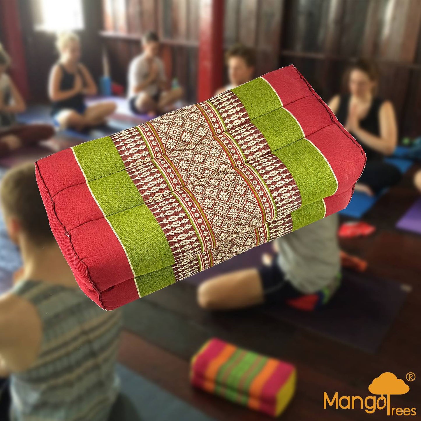 Red yoga block and meditation cushion by Hlpmedical, designed for wellness and relaxation during yoga and meditation sessions.