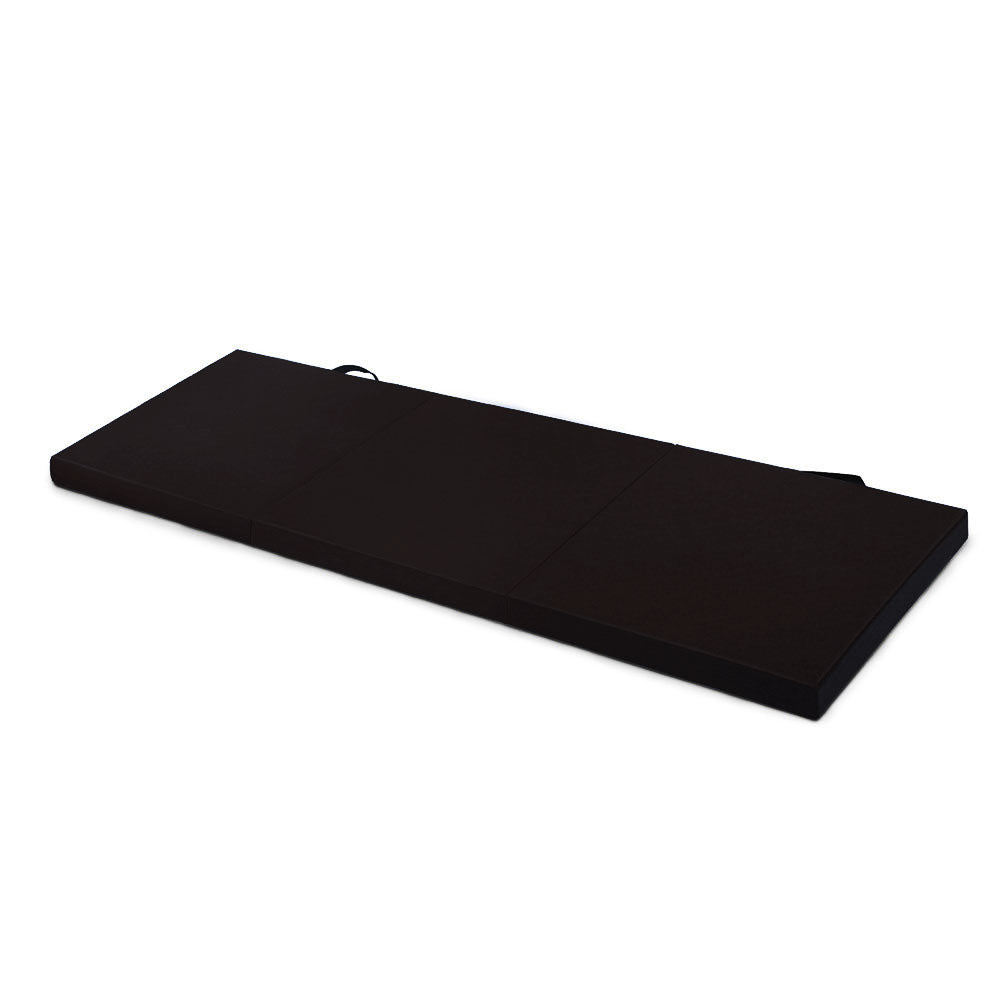 Black folding exercise floor mat by Hlpmedical, suitable for yoga, gymnastics, Pilates, and home fitness training.