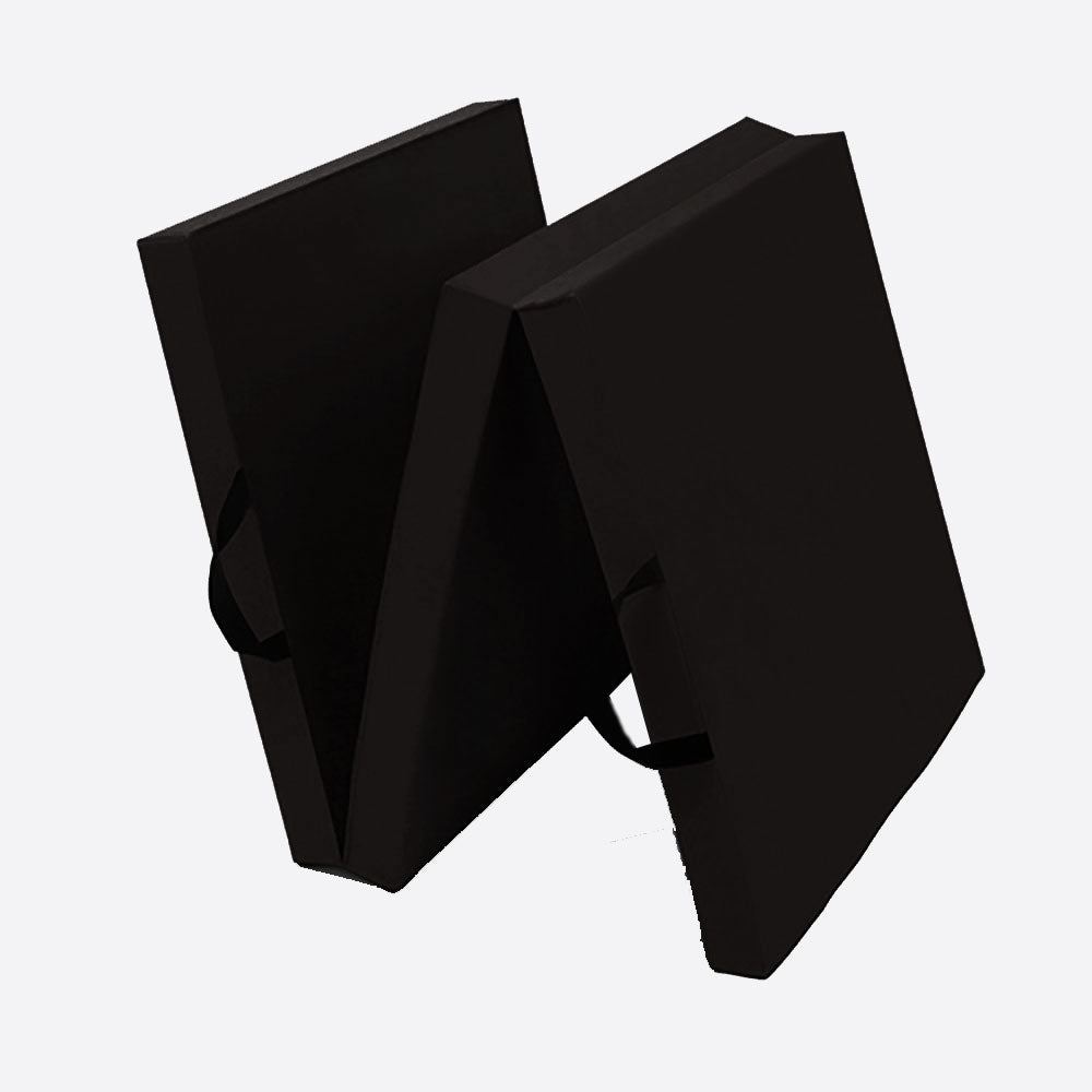 Black Hlpmedical folding exercise floor mat for yoga, gymnastics, Pilates, and home workout training.