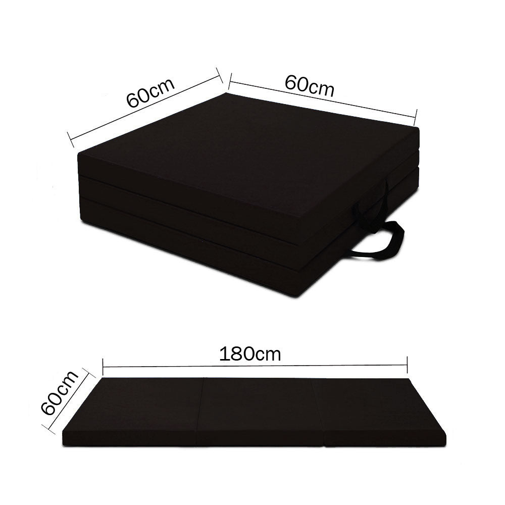 Black folding exercise floor mat for yoga, gymnastics, and Pilates by Hlpmedical, ideal for home fitness and gymnastics training.