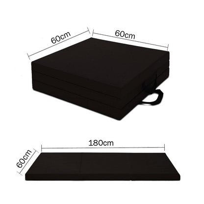 Black folding exercise floor mat for yoga, gymnastics, and Pilates by Hlpmedical, ideal for home fitness and gymnastics training.