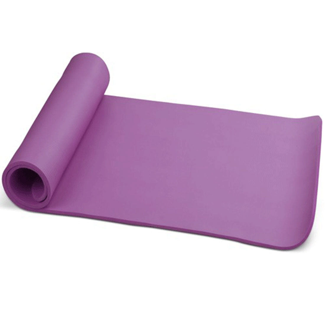 Purple 10mm thick NBR yoga mat by Hlpmedical for gym, Pilates, and fitness exercises, providing extra cushioning and support.