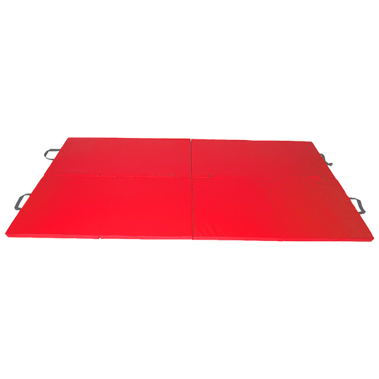 Red folding exercise mat by Hlpmedical, suitable for yoga, gymnastics, martial arts, karate, and judo training.