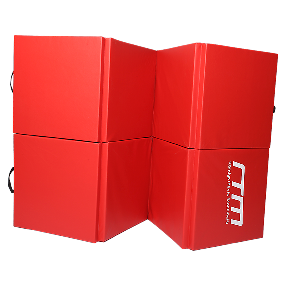 Red folding exercise mat by Hlpmedical, ideal for gymnastics, martial arts, yoga, karate, and judo training.