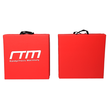 Red folding exercise mat by Hlpmedical, ideal for gymnastics, martial arts, yoga, karate, and judo training on smooth surfaces.