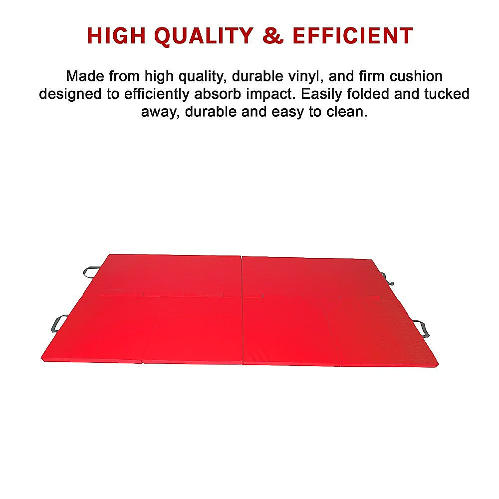 Red folding exercise mat by Hlpmedical, suitable for gymnastics, martial arts, yoga, karate, and judo training in sports and fitness.