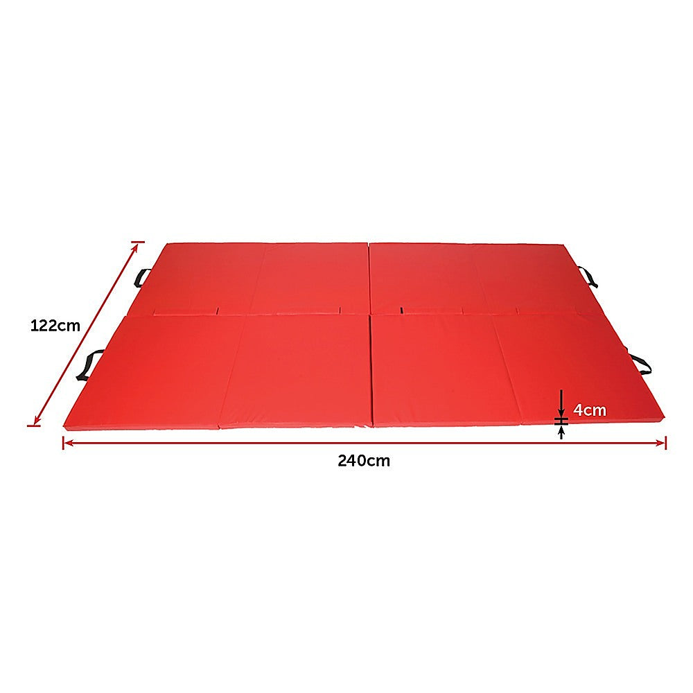 Red folding exercise mat from Hlpmedical, ideal for gymnastics, martial arts, yoga, karate, and judo training.