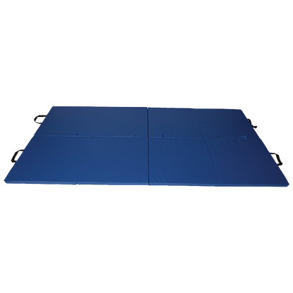 Blue folding exercise mat from Hlpmedical, suitable for gymnastics, yoga, martial arts, karate, and judo training.