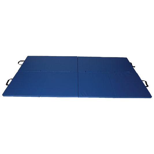 Blue folding exercise mat from Hlpmedical, suitable for gymnastics, yoga, martial arts, karate, and judo training.