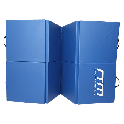 Blue folding exercise mat from Hlpmedical, suitable for gymnastics, martial arts, yoga, karate, and judo training.