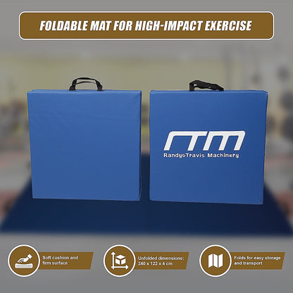 Blue folding exercise mat by Hlpmedical suitable for gymnastics, martial arts, yoga, karate, and judo training.