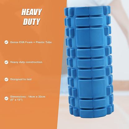 Hlpmedical commercial deep tissue foam roller for yoga and Pilates, cylindrical shape for muscle massage and recovery exercises.