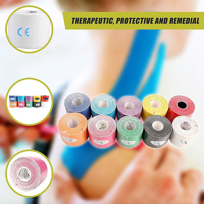 10 Rolls Muscle & Injury Kinesiology Sports Tape 5m x 5cm – Waterproof Support
