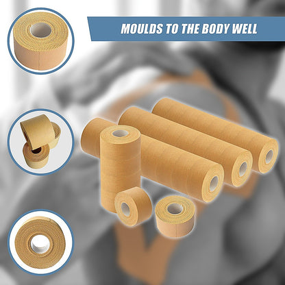Hlpmedical premium rigid sports strapping tape, 30 rolls of 38mm x 13.7m, used for sports support and injury prevention.
