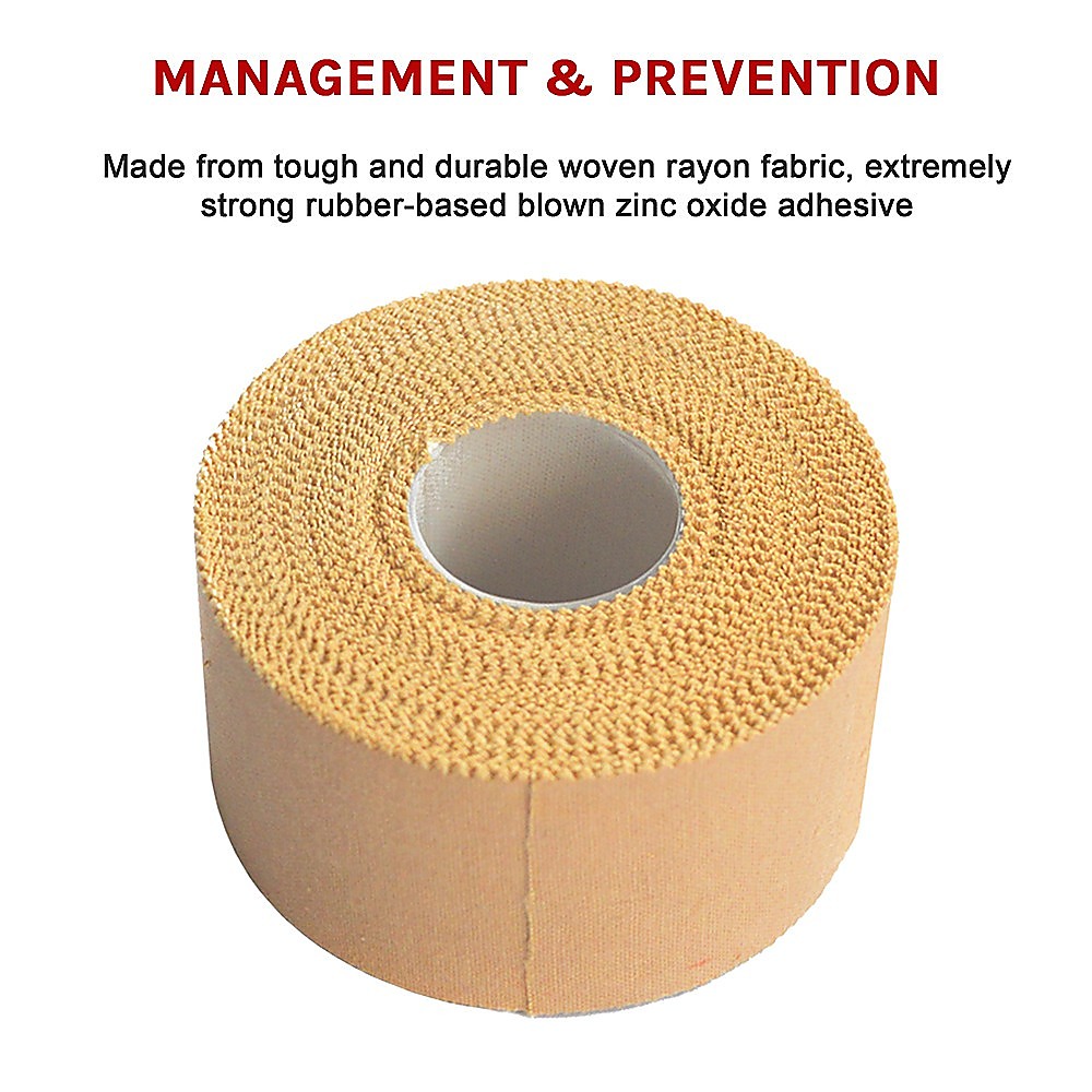 Hlpmedical premium rigid sports strapping tape rolls, 38mm x 13.7m for sports support and injury prevention, shown in a stack.