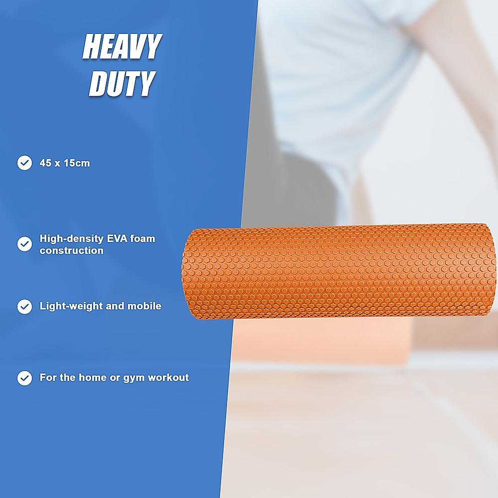 Hlpmedical 45x15cm foam roller for yoga and Pilates exercises, lightweight and durable for muscle stretching and recovery.