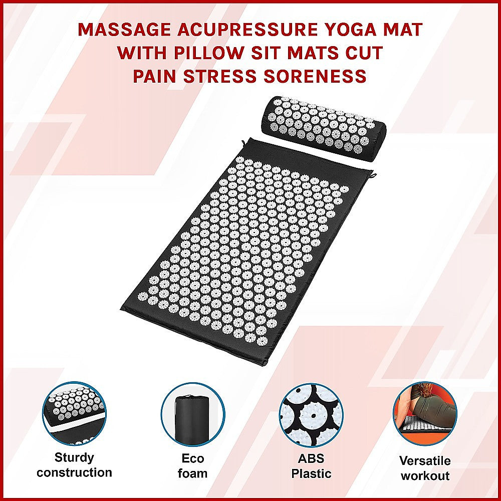 Hlpmedical acupressure yoga mat with pillow for pain relief, stress reduction, and improved flexibility during yoga and fitness exercises.