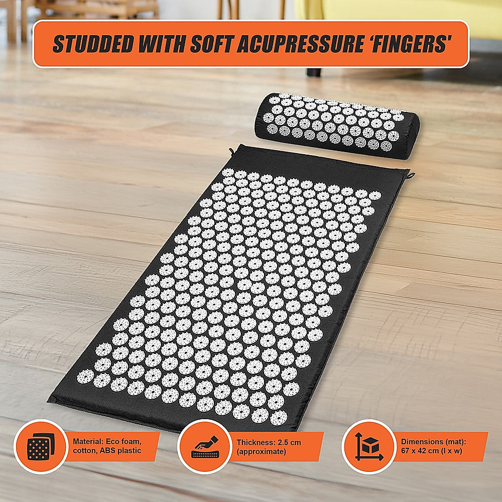 Hlpmedical acupressure yoga mat with pillow for pain relief, stress reduction, and improved flexibility during yoga and fitness exercises.