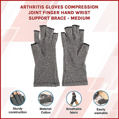 Medium arthritis gloves by Hlpmedical showing compression support for fingers, hand, and wrist in a health and wellness setting.