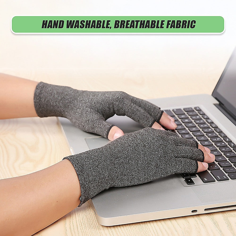 Medium arthritis gloves from Hlpmedical providing compression support for fingers, hands, wrists, and joints.