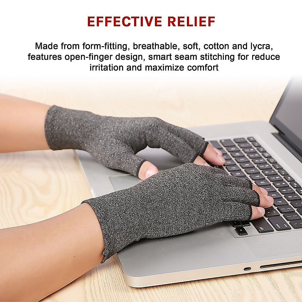 Medium arthritis compression gloves with finger and wrist support, designed for joint pain relief and hand stability by Hlpmedical.