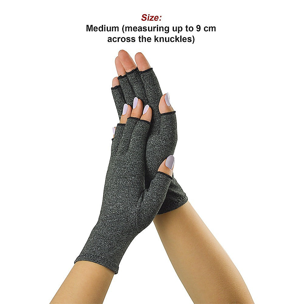 Medium arthritis gloves by Hlpmedical with compression support for fingers, hands, and wrists, designed to relieve joint pain.