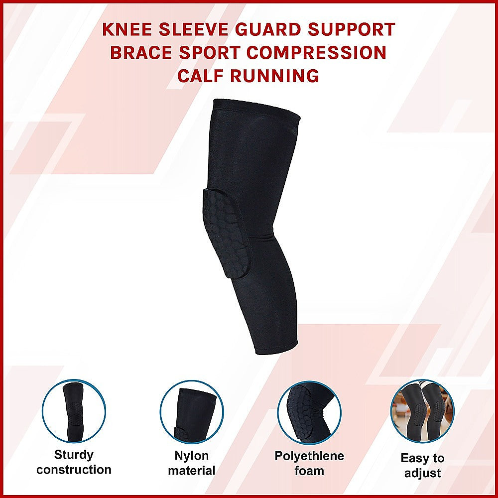 Hlpmedical knee sleeve compression support brace for running, gym, and injury protection demonstrating snug fit on a knee.