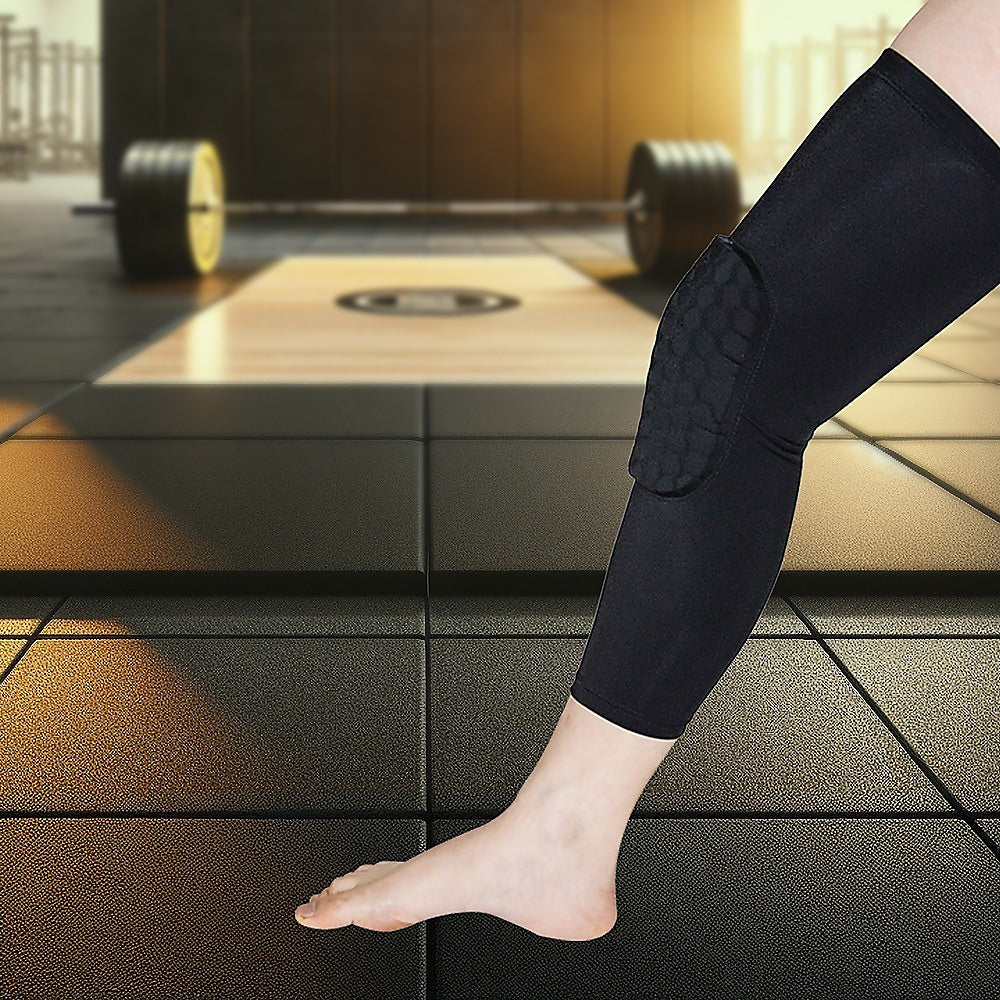 Hlpmedical knee sleeve compression support brace for sports, running, gym, injury protection, shown on a person's knee during activity.