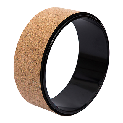Hlpmedical yoga Pilates wheel with cork surface for back, chest, hips, and abdomen stretching during exercise or fitness routines.