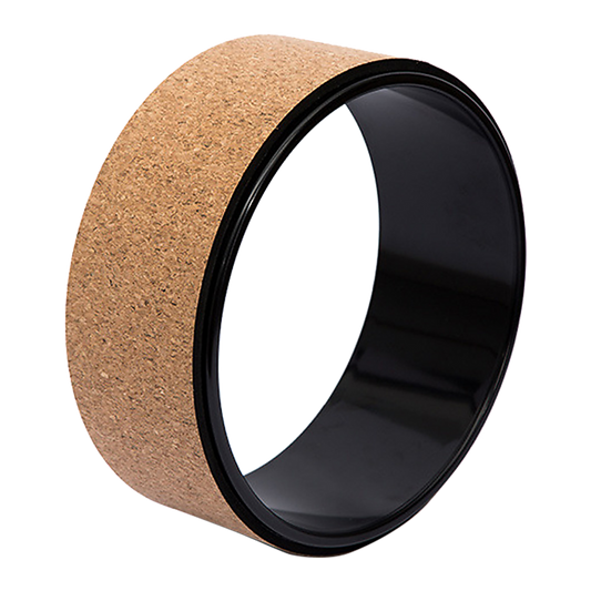 Hlpmedical yoga Pilates wheel with cork surface for back, chest, hips, and abdomen stretching during exercise or fitness routines.