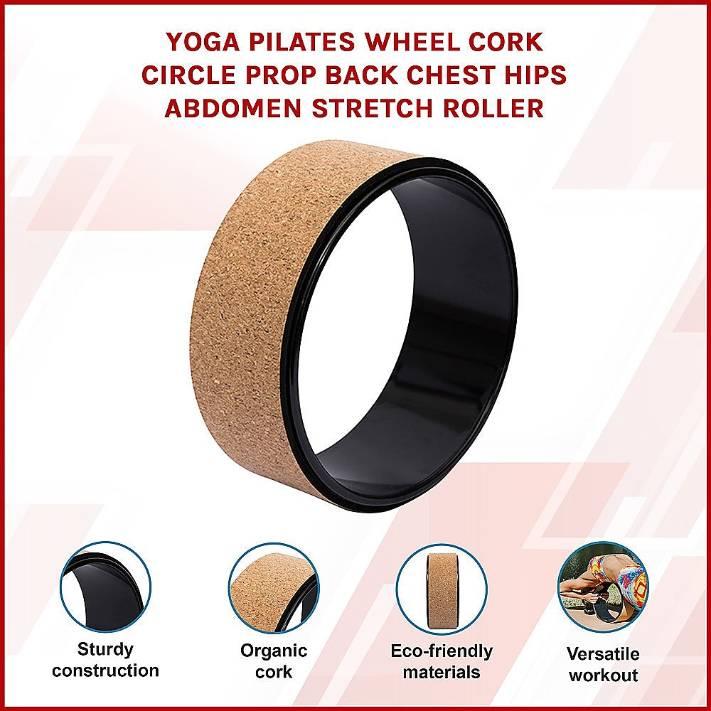 Hlpmedical yoga Pilates wheel with cork surface for back, chest, hips, and abdomen stretching and strengthening exercises.