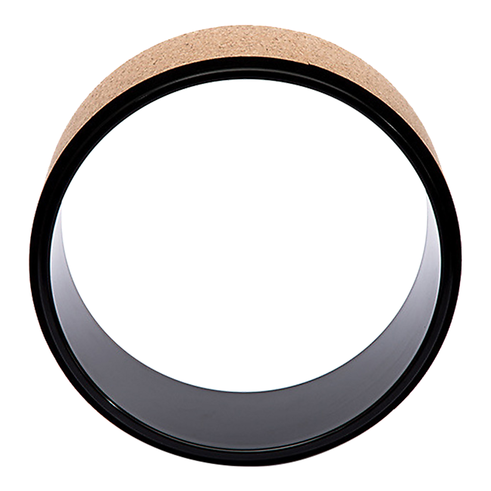 Hlpmedical yoga Pilates wheel made of cork, used for back, chest, hips, and abdominal stretching during exercise routines.