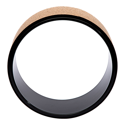 Hlpmedical yoga Pilates wheel made of cork, used for back, chest, hips, and abdominal stretching during exercise routines.