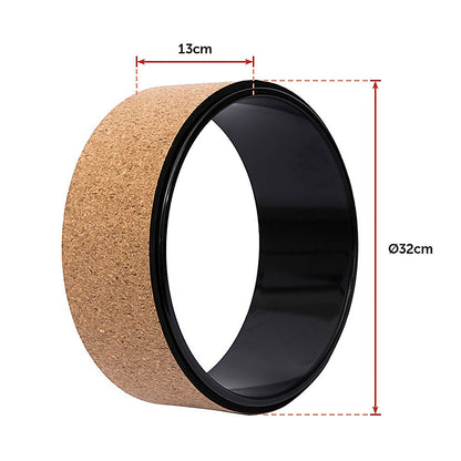 Hlpmedical yoga Pilates wheel made of cork, featuring a circular design for back, chest, hips, and abdomen stretching exercises.
