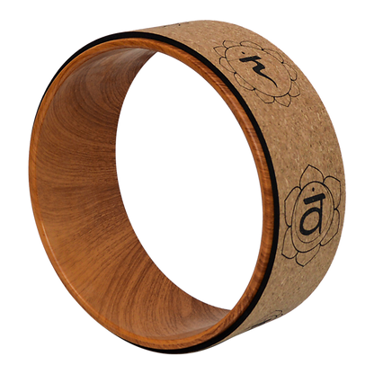 Hlpmedical yoga Pilates wheel made of cork, used for back, chest, hips, and abdomen stretching exercises.
