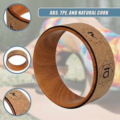 Hlpmedical Cork Yoga Pilates Wheel for back, chest, hips, and abdomen stretching, featuring a durable circular prop for exercise and flexibility.