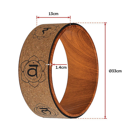 Hlpmedical Yoga Pilates wheel made of cork, used for back, chest, hips, and abdomen stretching during fitness routines.