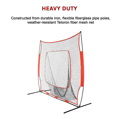 Hlpmedical portable baseball training net stand set up for softball and tennis practice on gym floor.