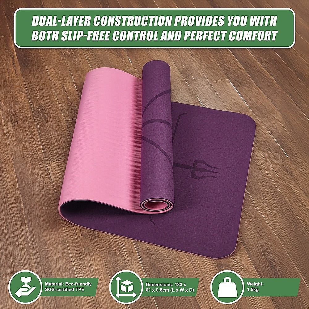 Hlpmedical 8mm TPE yoga mat with dual-layer non-slip surface, ideal for exercise, fitness, gym, yoga, and Pilates workouts.