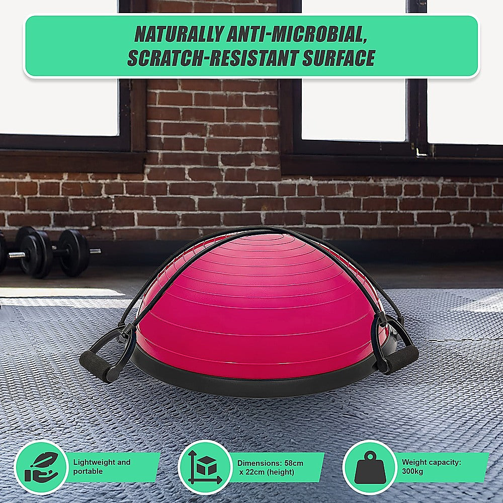 Hlpmedical yoga balance trainer exercise ball with pump and resistance bands for core, arm, and leg workouts in a fitness setting