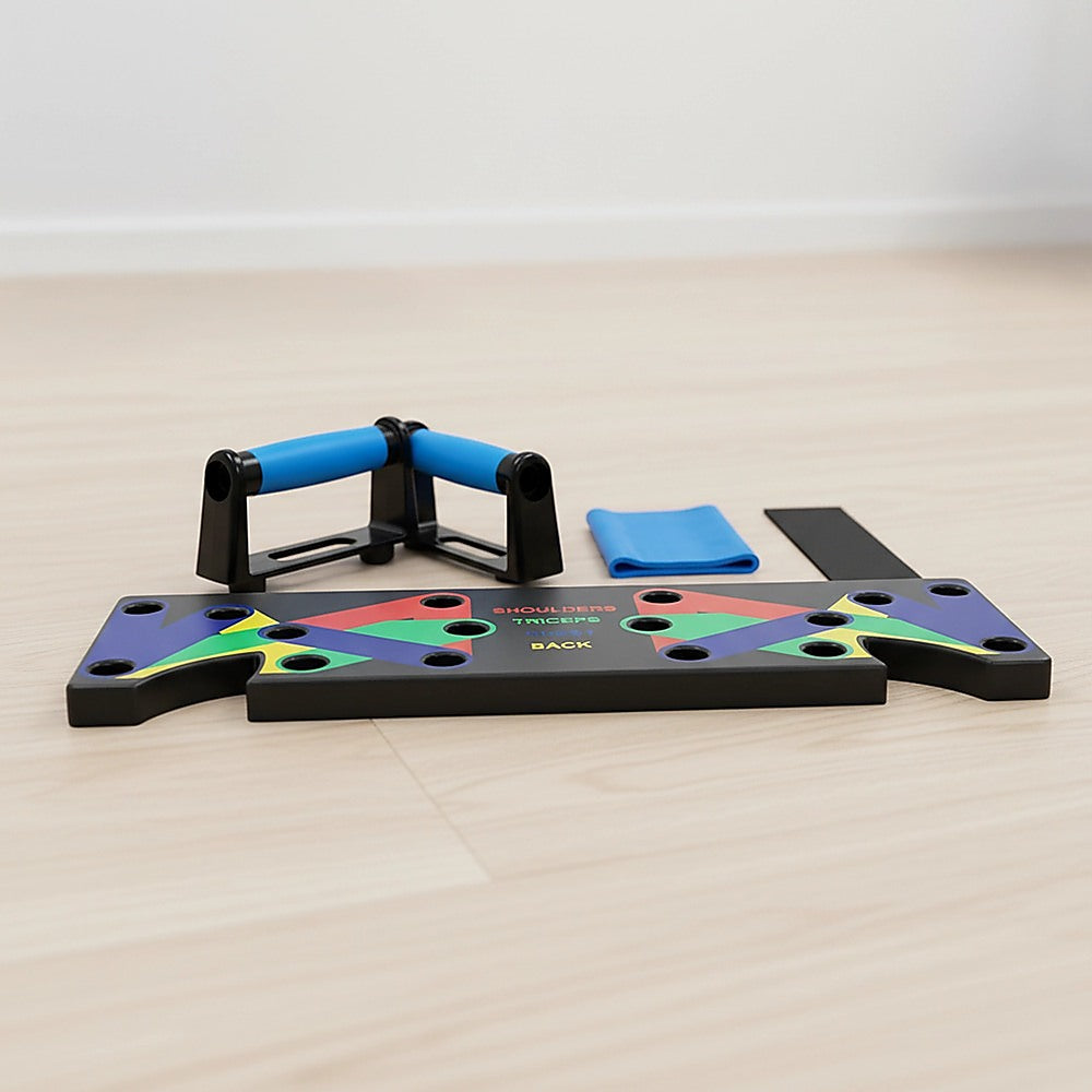 Hlpmedical 9-in-1 push-up board with yoga bands for fitness, workout, and gym training, featuring multiple exercise options and stand