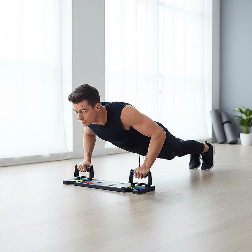 Hlpmedical 9-in-1 push-up board with yoga bands for fitness workout, gym exercise, and strength training equipment.