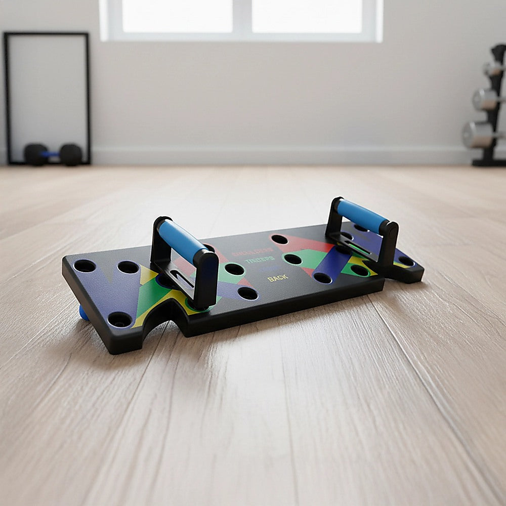 Hlpmedical 9-in-1 push-up board with yoga bands for fitness workouts, gym exercise, and strength training equipment.