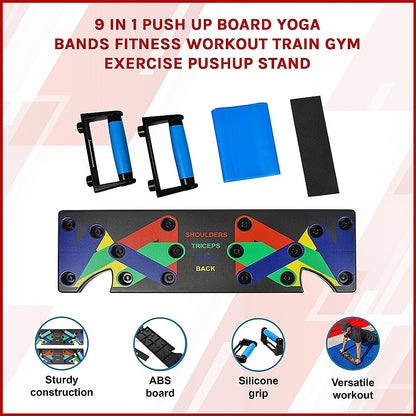 Hlpmedical 9-in-1 push-up board with yoga bands for fitness workout, gym exercise, and strength training.