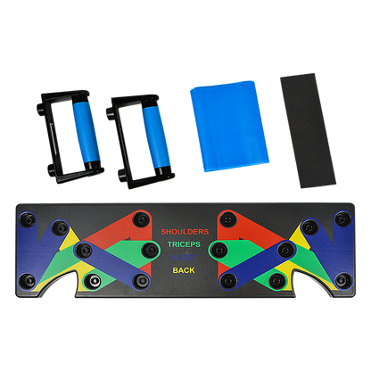 Hlpmedical 9-in-1 push-up board with yoga bands for fitness workout, gym exercise, and strength training in a home gym setting