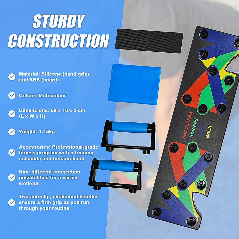 Hlpmedical 9-in-1 push-up board with yoga bands for fitness workouts, gym exercise, and strength training equipment.
