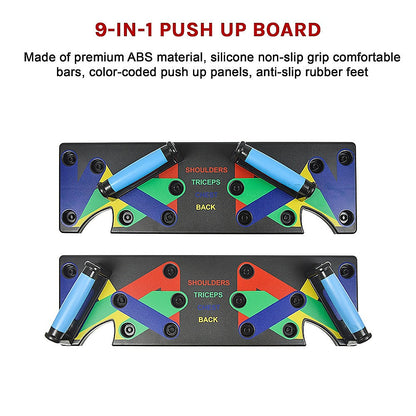 Hlpmedical 9-in-1 push-up board with yoga bands for fitness workouts, gym exercise, and strength training, on a workout surface.